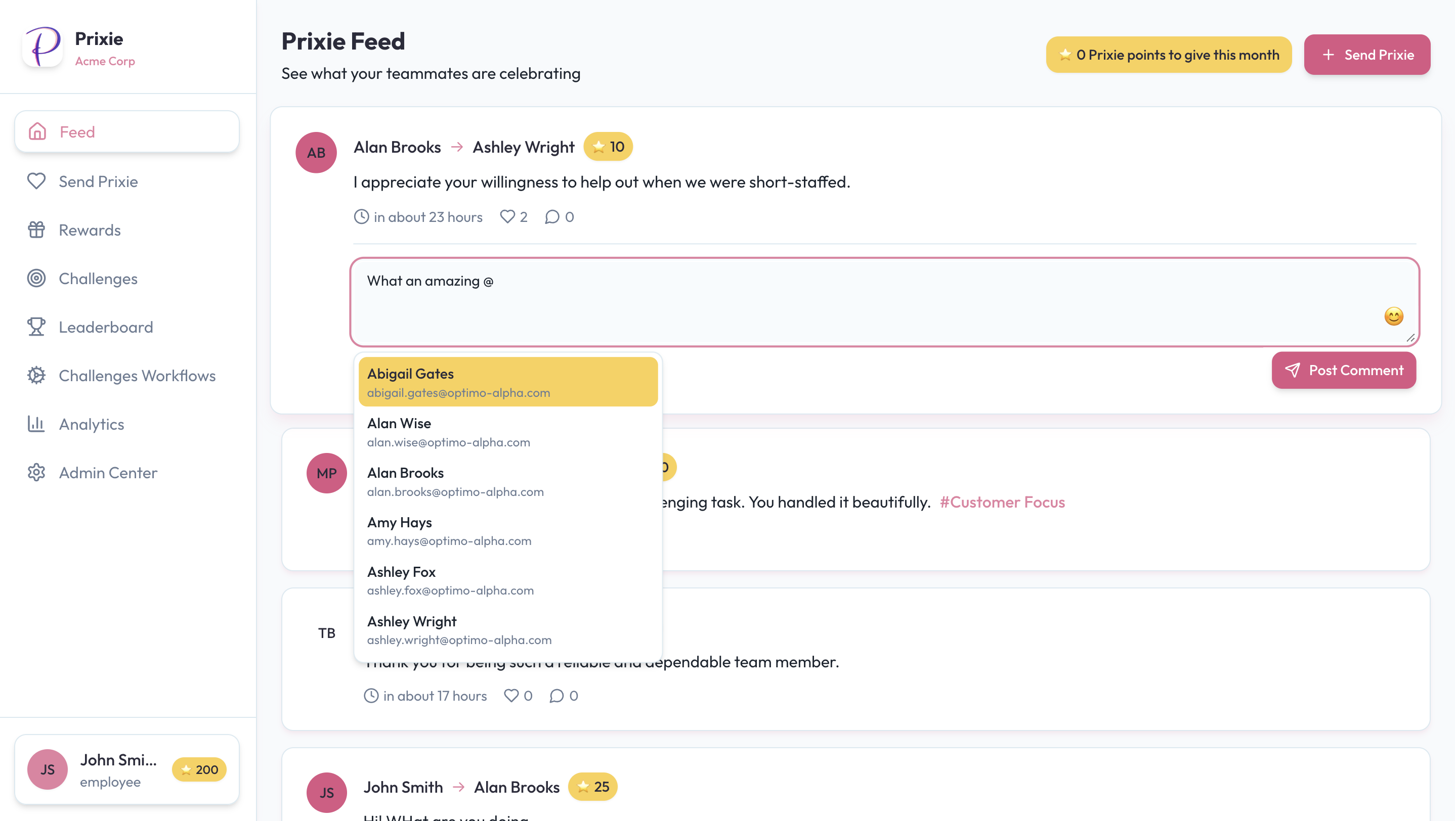 Prixie Feed - See what your teammates are celebrating